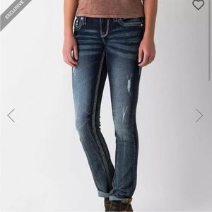 Rock Revival Raven Distressed Plaid Straight stretch Jeans Size 30